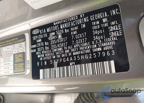 2017 Kia Sorento 2.4L Lx from USA, damaged, VIN 5XYPG4A35HG257963